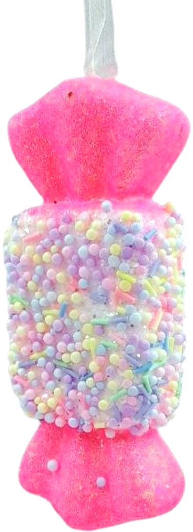 Игрушка на елку Конфета пластик 2400-146 14 см белый с розовым — фото 1
