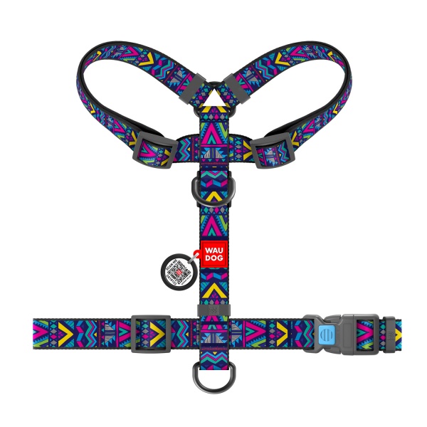 Шлейка анатомічна Waudog Nylon H-подібна з QR паспортом Інді р.L