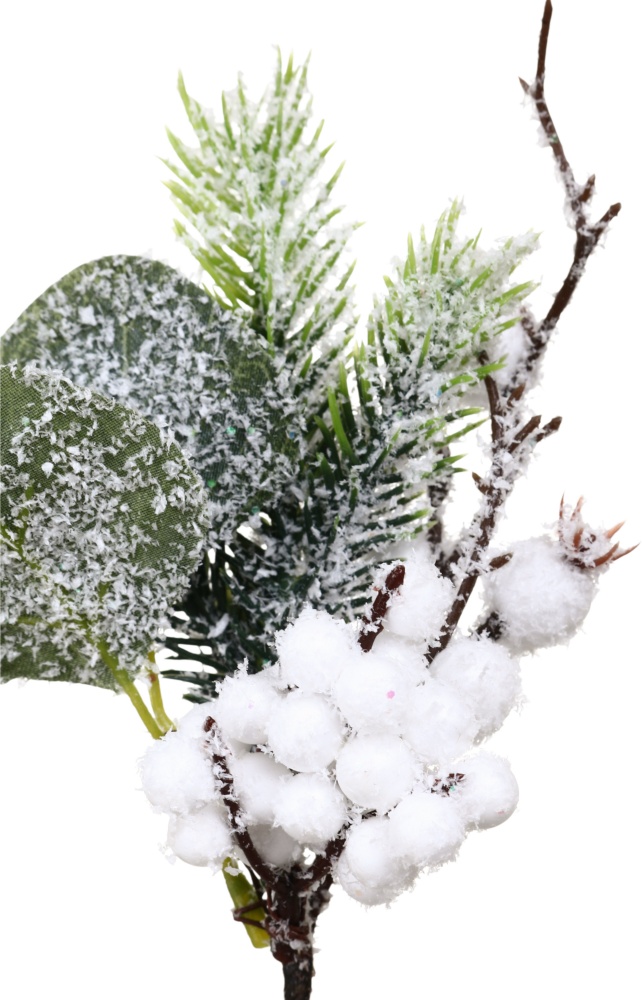 Декорація новорічна пучечок ягід з хвоєю засніжений 20 см DYT24-262