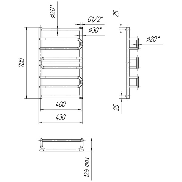 Рушникосушка Mario Ніцца 700x430/400