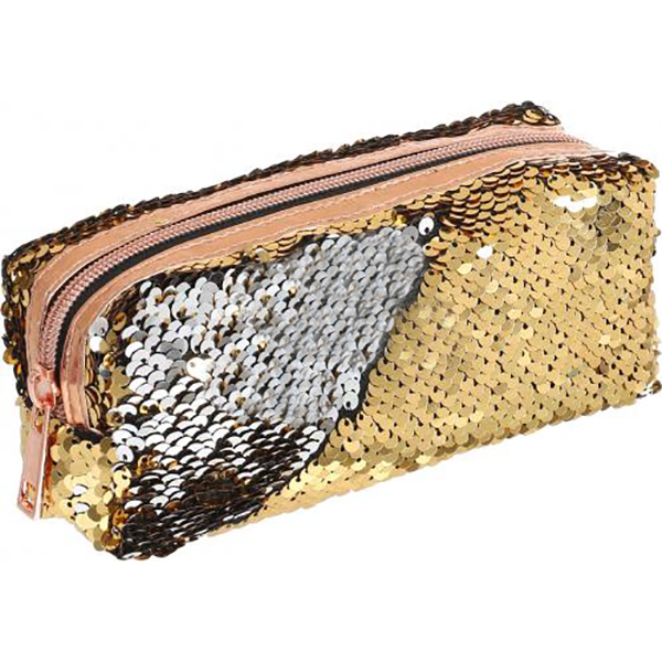 Пенал с пайетками 18x7.5x6 см золотисто-серебристый