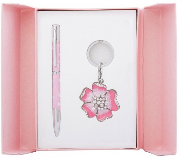 Набір LANGRES подарунковий Bloom: ручка кулькова + брелок рожевий 