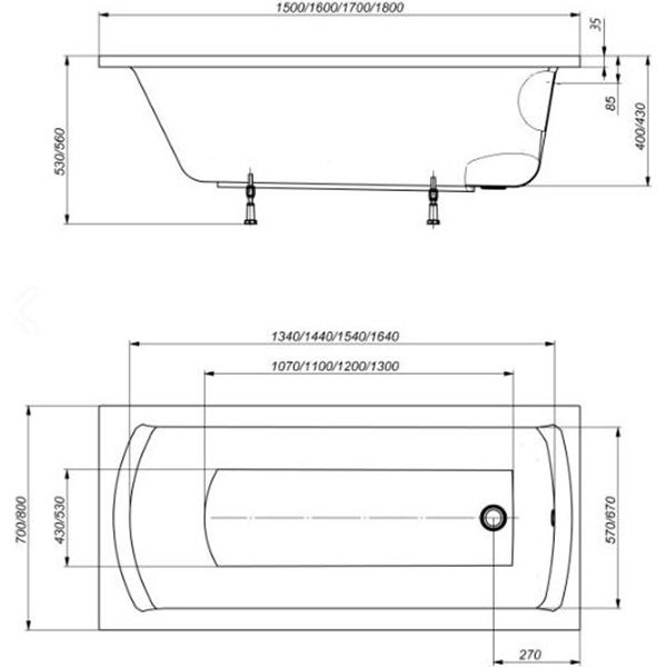 Ванна акрилова EGO Vesta 180x80