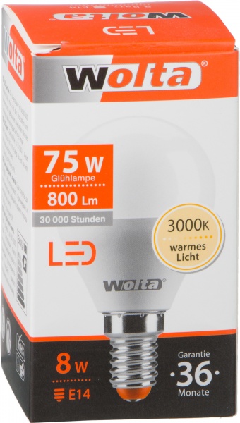 Лампа світлодіодна Wolta 8 Вт G45 матова E14 220-240 В 3000 К 25Y45GL8E14 