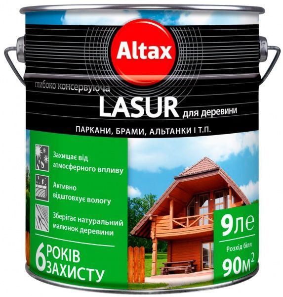 Лазурь глубоко консервирующая Altax Lasur для древесины дуб полумат 9 л