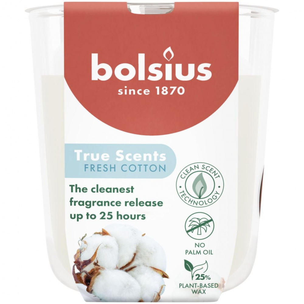 Свеча ароматическая Bolsius TRUE SCENTS в стекле 80/73 аромат Хлопок