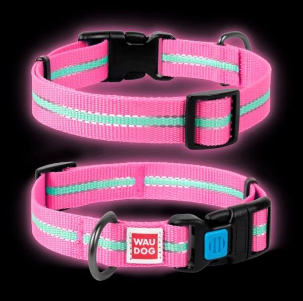 Ошейник WAUDOG Nylon светонакопительный 2,5х31-49 см розовый