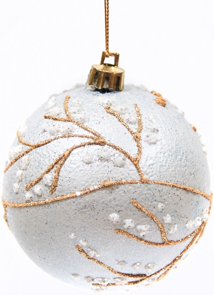 Шар новогодний Веточки 80 мм серебро 7756