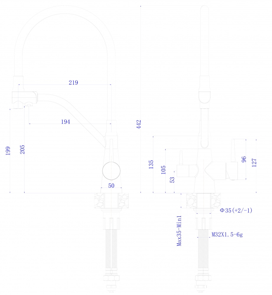Змішувач для кухні ScandiSPA з гнучким виливом і підключенням до фільтру нержавіюча сталь