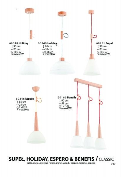 Підвіс ALFA 60349 1x60 Вт E27 білий Holiday 