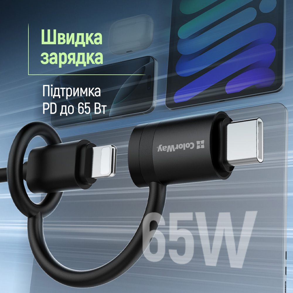 Адаптер із роз'ємами ColorWay USB-C To Lightning чорний black (CW-AD-CL2)