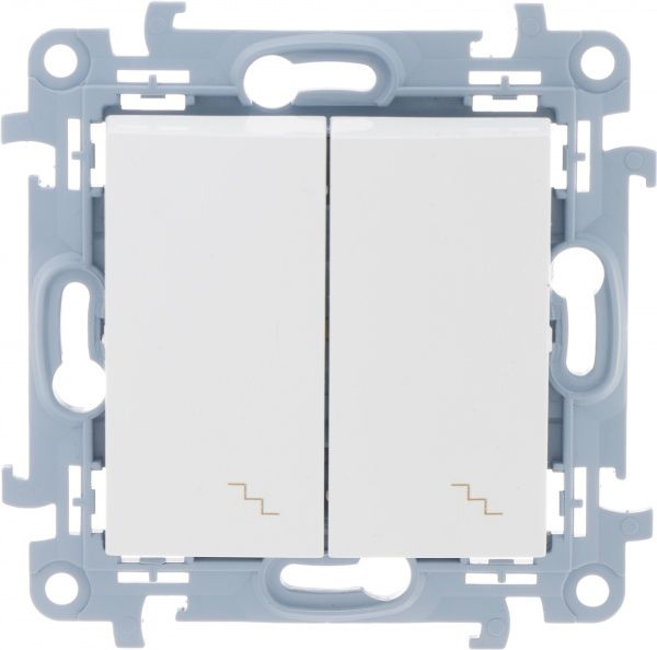 Выключатель проходной двухклавишный Simon 10 без подсветки 10 А 250В белый CW6/2.01/11