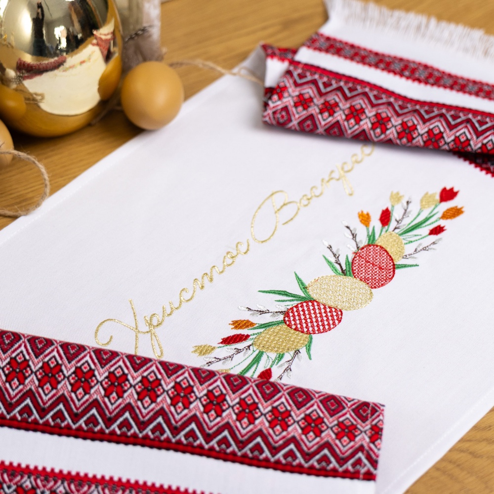 Полотенце пасхальное 707-25/00 33x83 см Эдельвика белый/красный