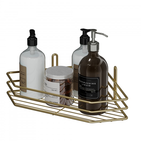 Полка для ванной Украина угловая 25 см 1-ярусная 3-контурная золото 