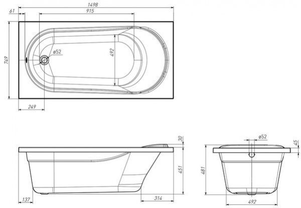 Ванна акриловая Imprese Teplice 150x75 TEPLICE155 