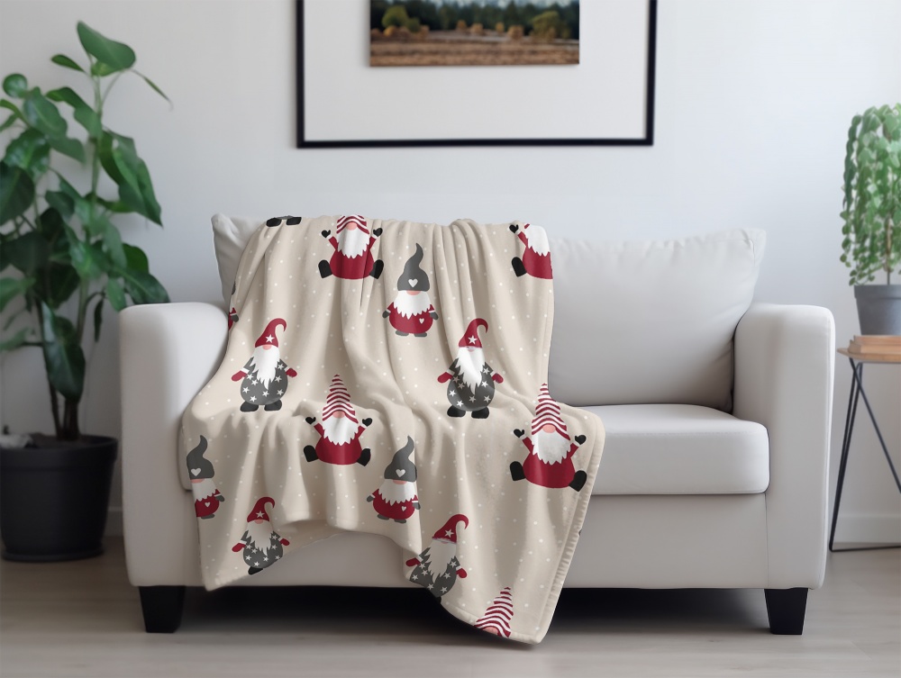 Плед флисовый Christmas Gnome 160x200 см бежевый с красным La Nuit