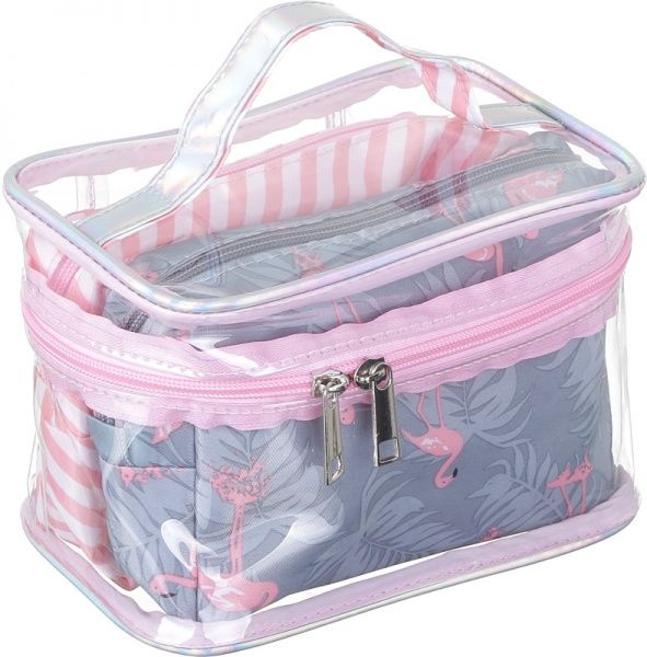 Набір косметичок Фламінго 3 шт. B135-2 сірий із рожевим 