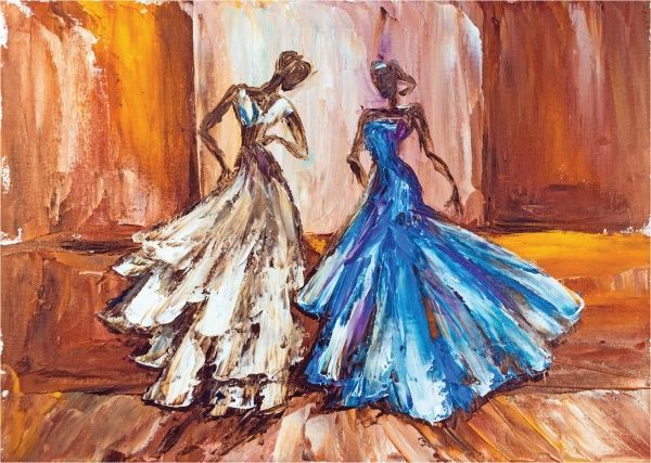 Декор настенный Девушки на балу 42x59,4 см коричнево-золотистый 