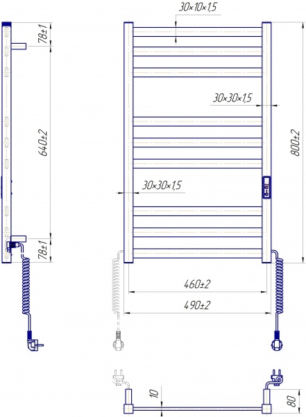 Рушникосушарка електрична Mario Рушникосушка Чикаго-І 800х500/80 TR K чорний мат