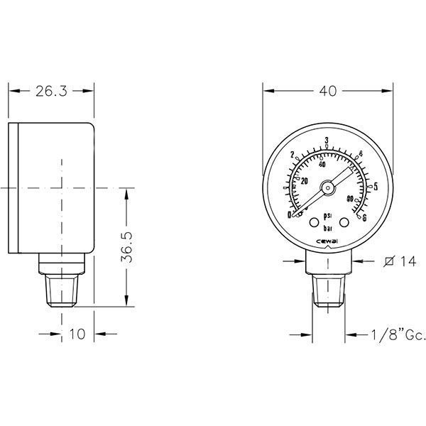 Манометр Cewal Д40 1/8 6 бар (91441311)