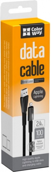 Кабель ColorWay USB - Apple Lightning (Zinc Alloy + Led) 2.4А 1 м black 