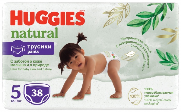 Подгузники-трусики Huggies Natural (5) 12-17 кг 38 шт.
