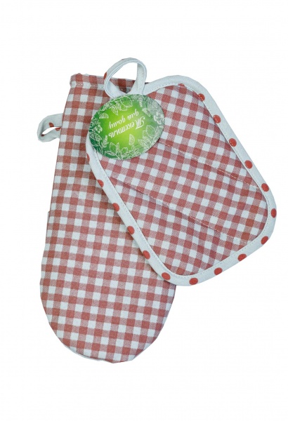 Набір кухонний Джульєтта клітина та горошок червоний із білим Прованс 