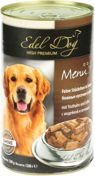 Корм Edel Dog Ніжні шматочки в соусі з індичкою і печінкою 1,2 кг 1000337