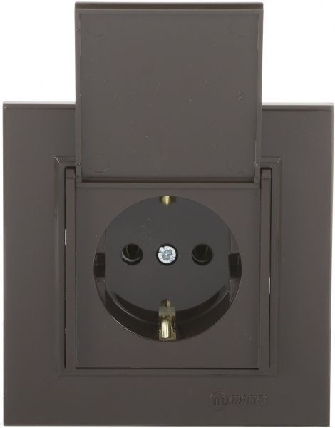 Розетка із заземленням Makel Karea без шторок з кришкою коричневий
