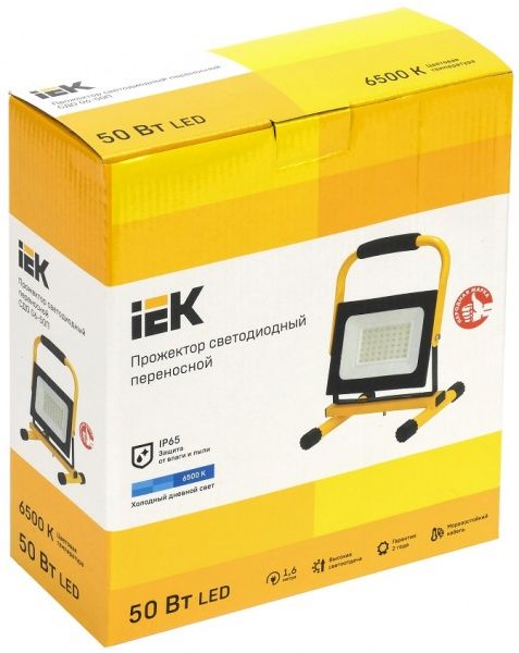 Прожектор IEK с штативом СДО 06-50П 6500 K 50 Вт IP65 черный/желтый 