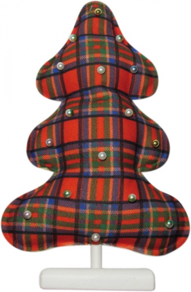 Украшение новогоднее на подставке Елка шотландка красно-фиолетовая 30 см 