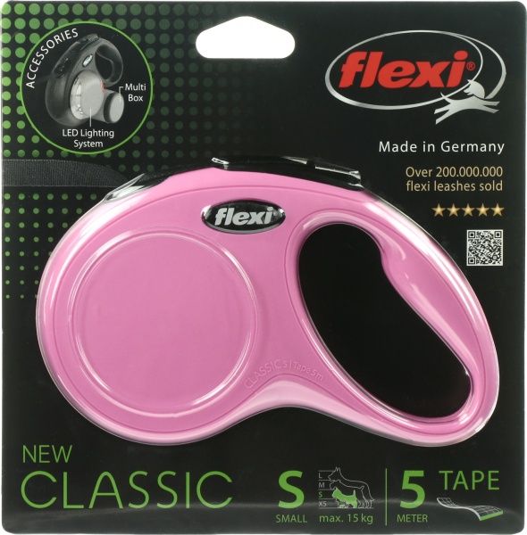 Поводок-рулетка FLEXI Classic S розовый до 15 кг 5 м