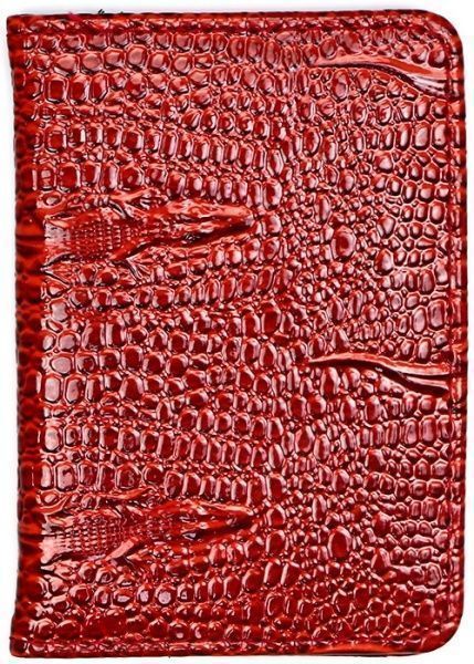Обкладинка для паспорта Крокодил червоний лак