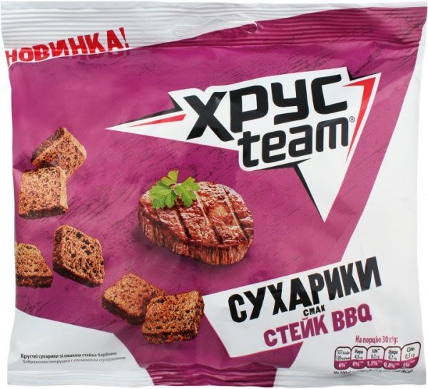 Сухарики ХрусTeam хрусткі зі смаком стейка барбекю 110 г