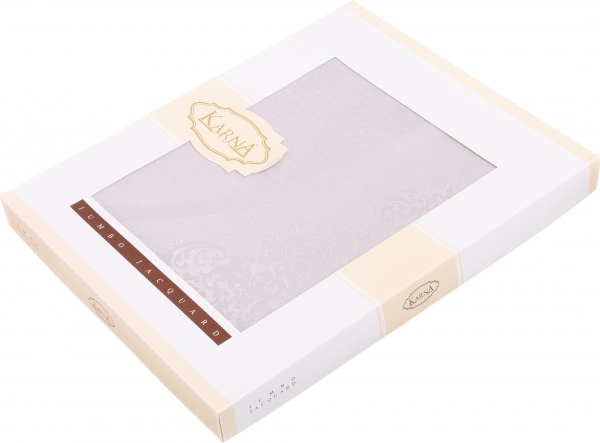 Скатерть Caramel овальная жаккард панно 160x220 см серый Karna 