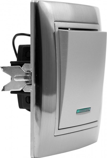 Выключатель одноклавишный LXL Tesla TLXL3501A с подсветкой серебряный 3501A silver