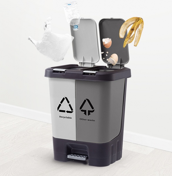 Відро з педаллю MVM 20 л сіре BIN-05 (10+10L) LIGHT GRAY/GRAY