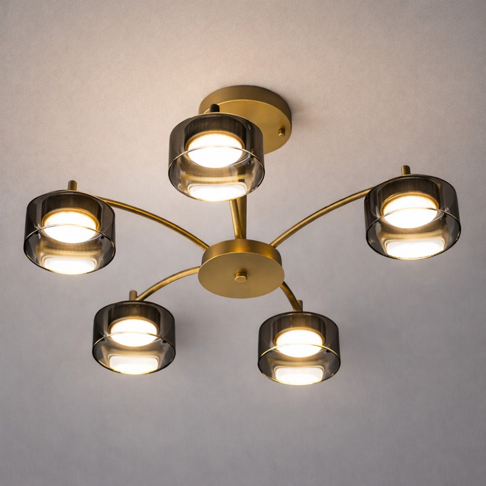 Люстра потолочная LIGHT SET DUSHA MS241 5x12 Вт GX53 золото/дымчатый