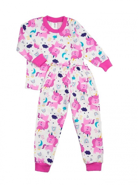 Пижама детская для девочек Luna Kids Единорожки (байка) р.122–128 молочный 
