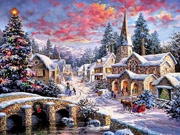 Набір для творчості зі стразами на підрамнику Зимовий вечір 30х40 см Діамантові ручки 