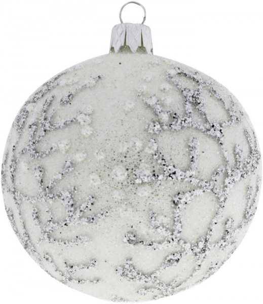 Шар новогодний стеклянный d80 6169 белый с серебром 80 мм 