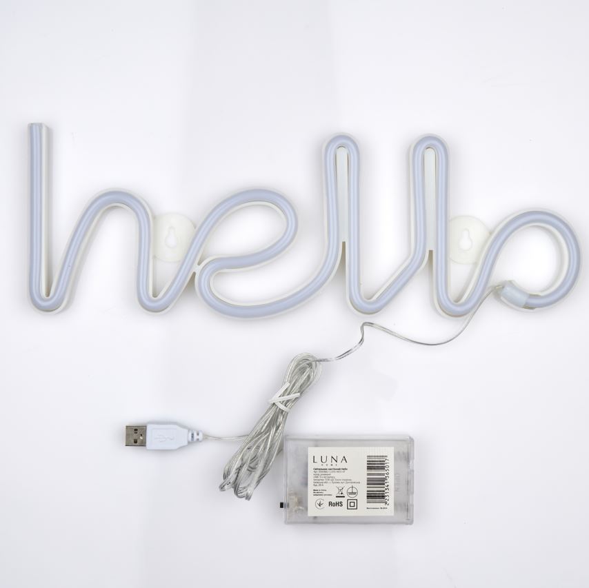 Неоновая вывеска Luna LUDS-NEO-47 Hello теплый белый/синий/розовый