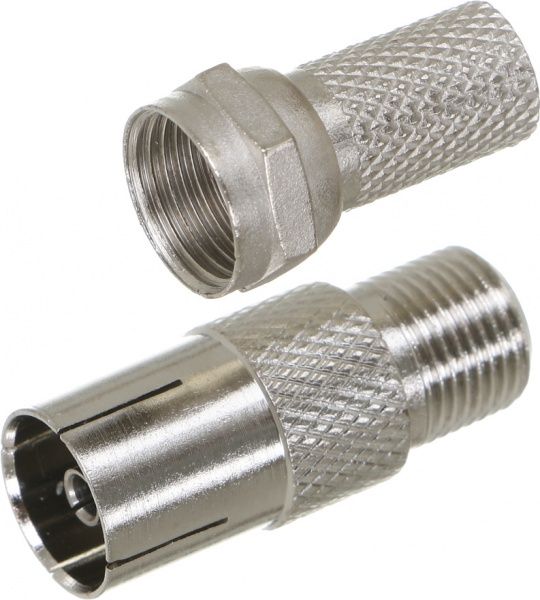 Конектор EMT Перехідник ТВ гніздо - F гніздо 1 шт. + конектор 1 шт. (комплект)срібний Гніздо ТВ