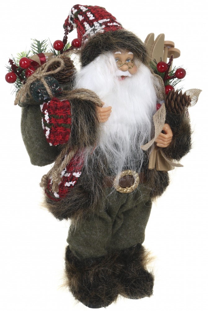 Декоративная новогодняя фигура Санта лесной с мешочком красно-зеленый 30 см