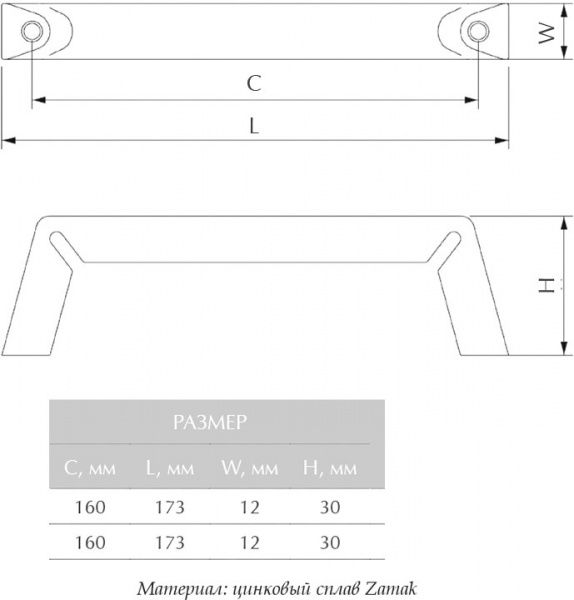 Меблева ручка M 12748.160 (21842) 160 мм матовий нікель Cosma