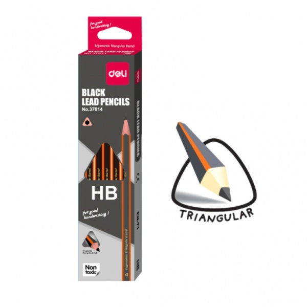 Олівець чорнографітний HB трикутний із гумкою 37014 Deli