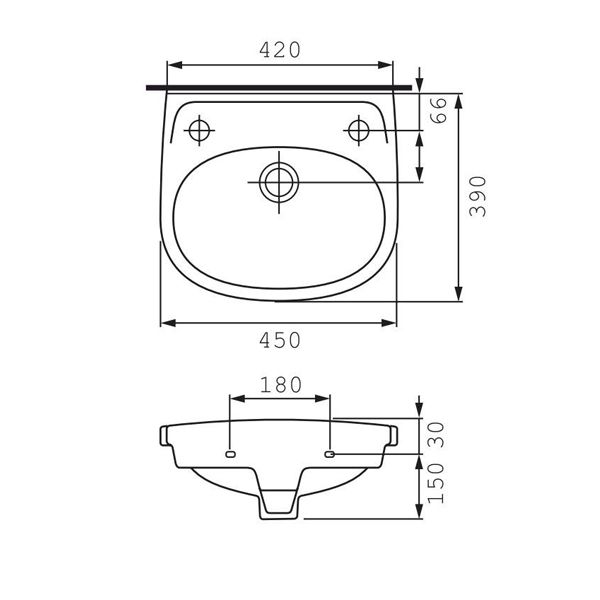 Умывальник Cersanit Eko 2000 45 UWG-UM-02-45-1-1-NEW-P