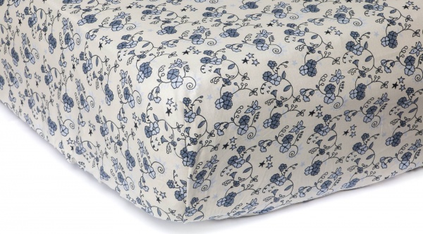 Простирадло Квіти на резинці 160x200 см синій Прованс 