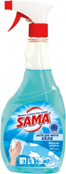 Средство моющее для стекла и зеркал SAMA Морозная свежесть с распылителем 0,5 л