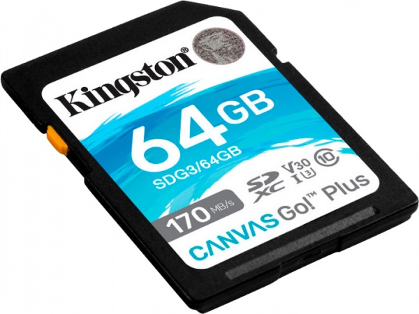 Карта памяти Kingston SDXC 64 ГБ Class 10UHS-I Class 3 (U3) (SDG3/64GB) Canvas Go Plus V30 